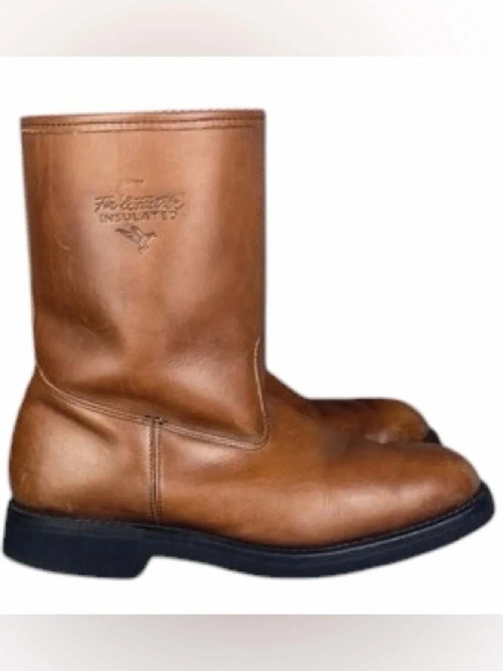 FIN & FEATHER Vintage Insulated Brown Leather Pull On Boots Made in USA Mens 8.5